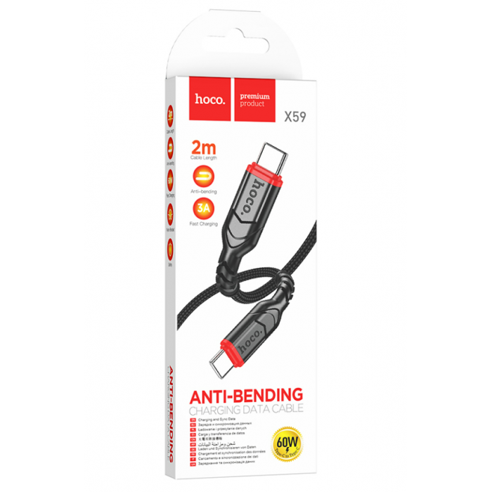 Кабель USB-C HOCO X59 Victory Type-C-Type-C, 3A, 60W, 2м, черный