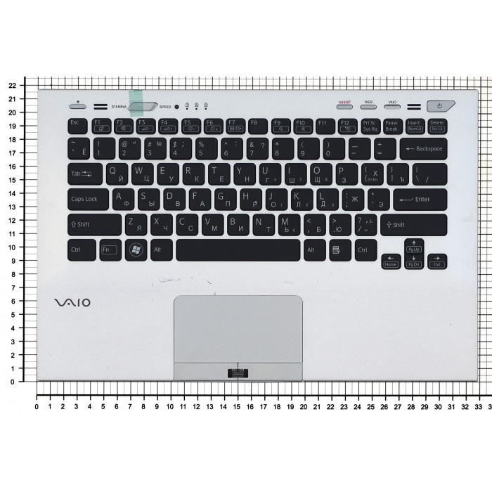 Клавиатура для Sony Vaio VPC-SB VPC-SD серебристая топ-панель (for fingerprint reader)