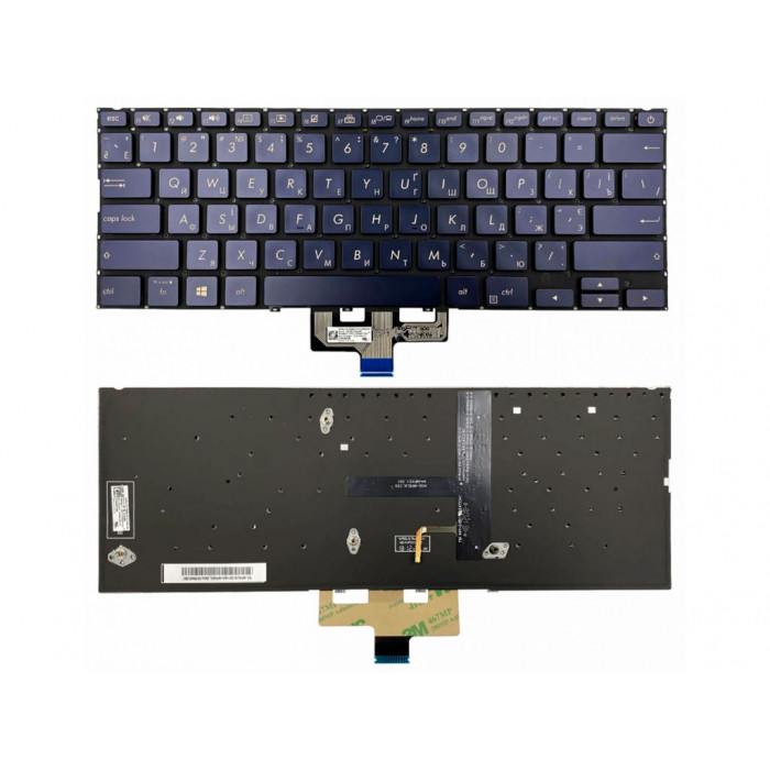 Клавиатура для ноутбука Asus ZenBook 14 UX434FA синяя с подсветкой