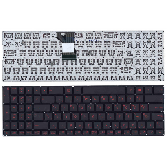 Клавиатура для Asus N541, N501 черная, шрифт красный, с подсветкой