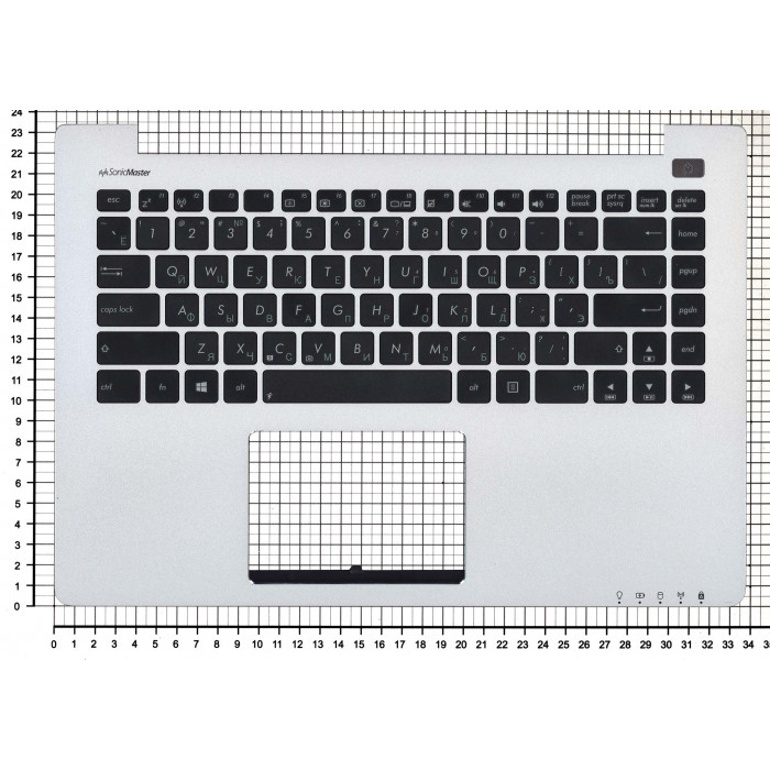 Клавиатура для Asus VivoBook S400CA S451 S401 черная топ-панель серебристая