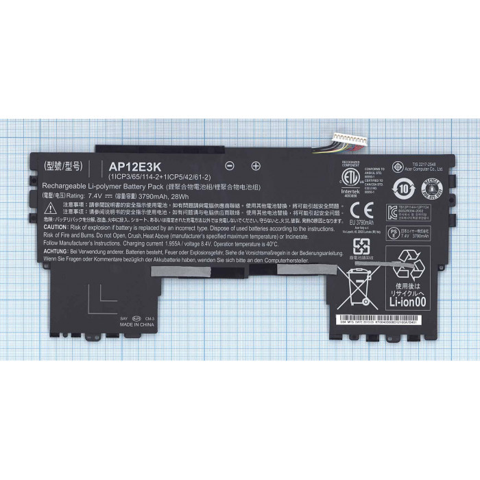 Аккумулятор для Acer Aspire S7-191 7.4V 28Wh AP12E3K