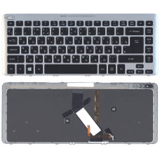 Клавиатура для Acer Aspire V5-471 V5-431 M5-481T черная с серебристой рамкой, с подсветкой