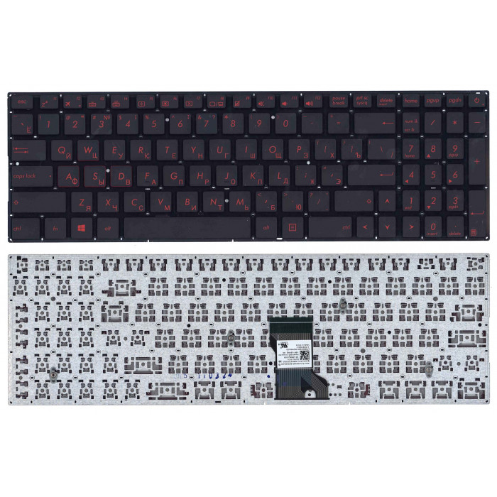 Клавиатура для Asus N541, N501 черная, шрифт красный, с подсветкой