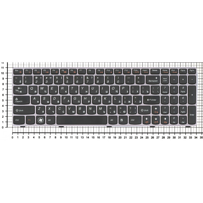 Клавиатура для Lenovo IdeaPad B570 B580 V570 Z570 Z575 B590 черная с серой рамкой