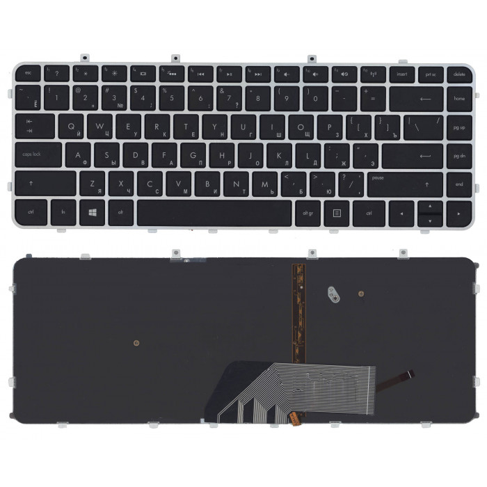 Клавиатура для HP Envy 4-1000 Envy 6-1000 черная с серебристой рамкой и подсветкой