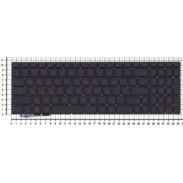 Клавиатура для Asus G771, N551 черная без рамки с красной подсветкой