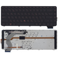 Клавиатура для HP Envy 14-1000 черная с черной рамкой, красная подсветка