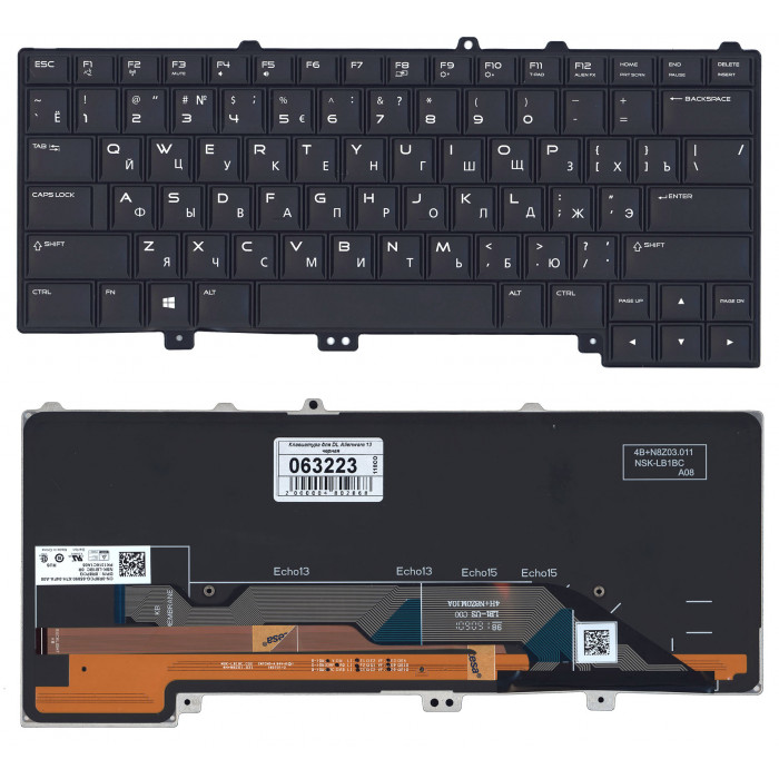 Клавиатура для Dell Alienware 13 R1 R2 черная с подсветкой