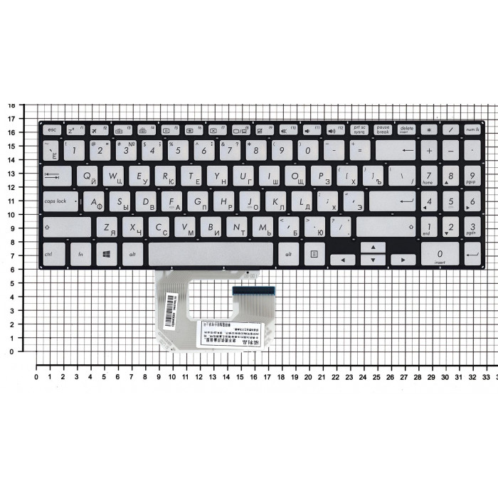 Клавиатура для Asus UX561UA Q505UA серебристая без рамки, с подсветкой