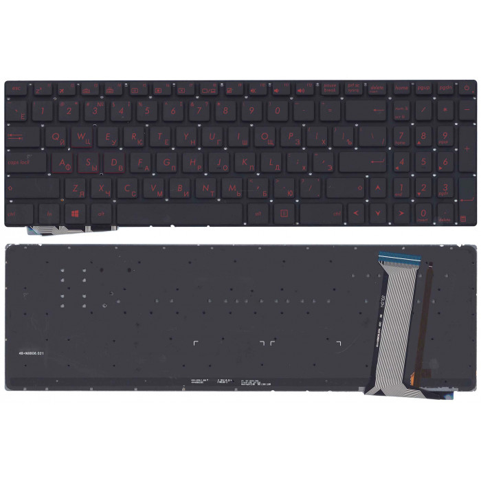 Клавиатура для Asus G771, N551 черная без рамки с красной подсветкой