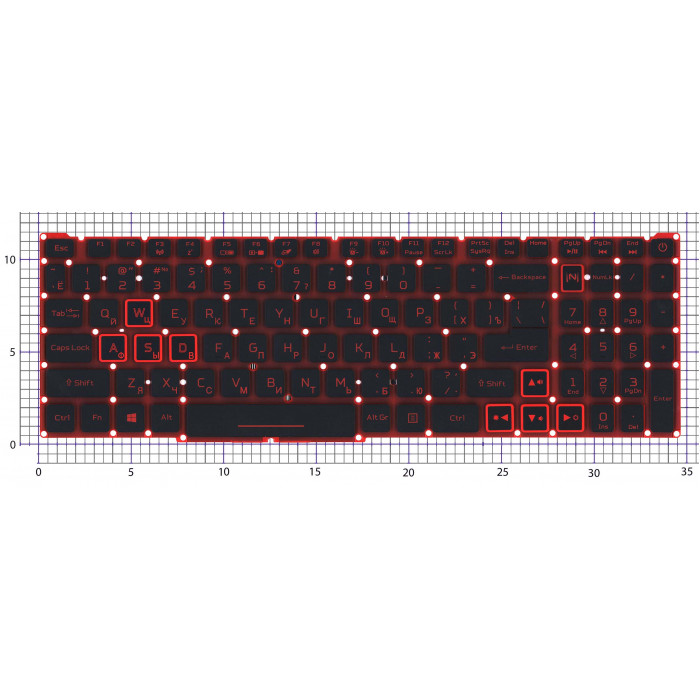 Клавиатура для ноутбука Acer Nitro 5 AN515-54 черная с красной подсветкой (красная подложка)