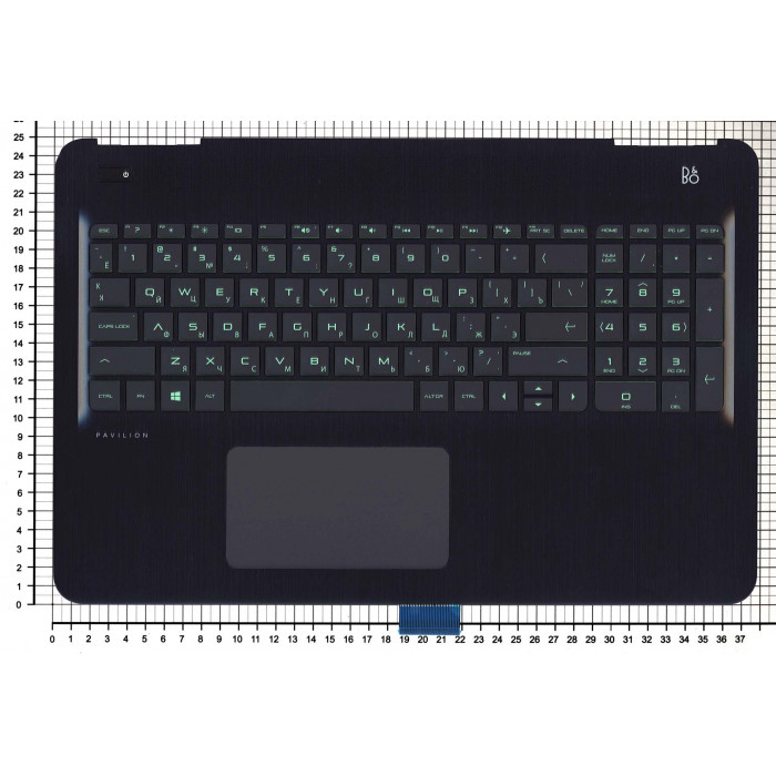 Клавиатура для HP 15-BC топкейс Зеленый шрифт