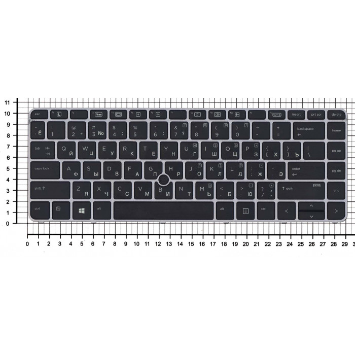 Клавиатура для HP EliteBook 745 G3 черная с серой рамкой с указателем