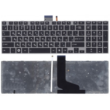 Клавиатура для Toshiba Satellite P850 черная с серой рамкой и подсветкой
