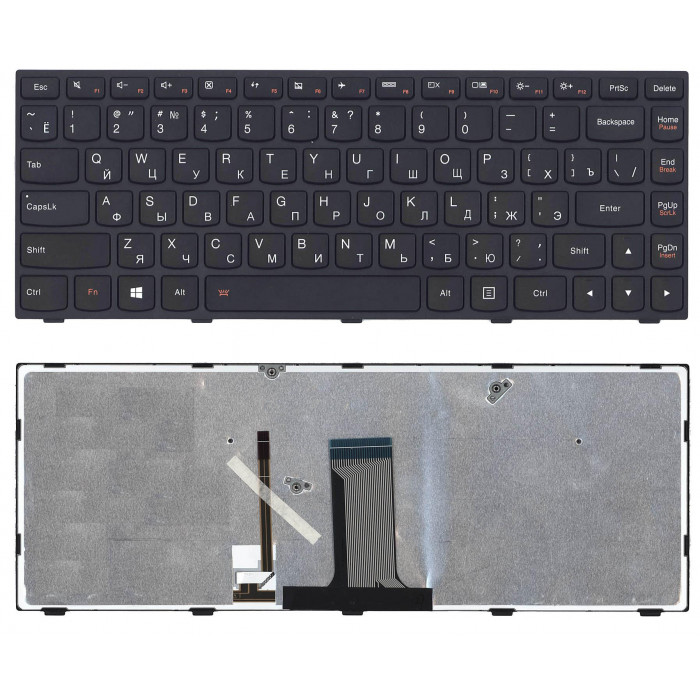 Клавиатура для Lenovo Flex 14 G40-30 G40-70 черная с черной рамкой с подсветкой