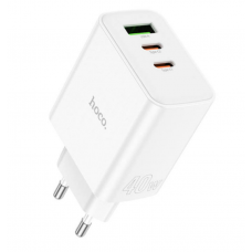 Блок питания (сетевой адаптер) HOCO C126A 1 USB, 2 Type-C, 40W, белый