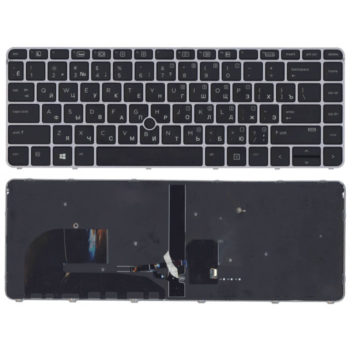 Клавиатура для HP EliteBook 745 G3 черная с серой рамкой с указателем