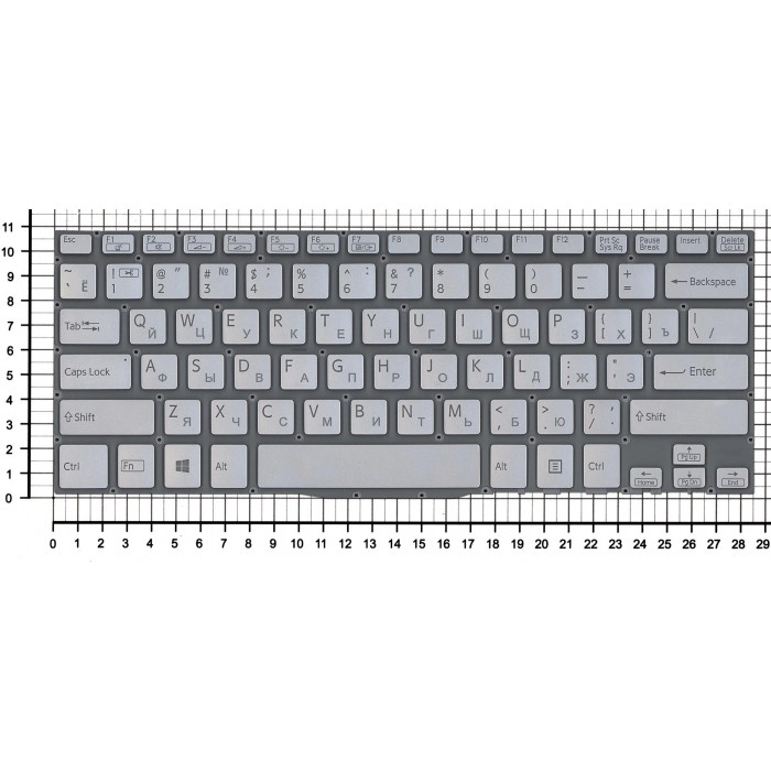 Клавиатура для Sony Vaio SVF14 серебристая с подсветкой без рамки