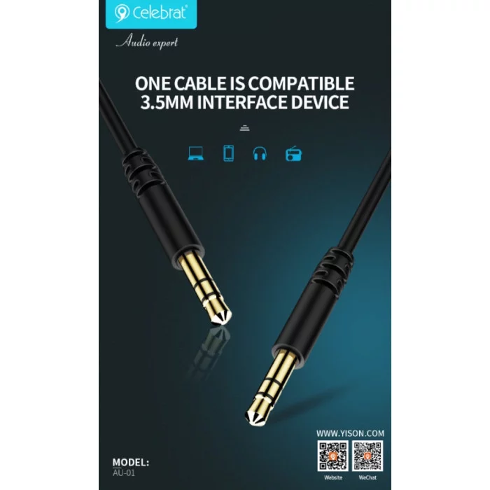 Кабель AUX, Jack 3,5mm(m) - Jack 3,5mm(m) Celebrat AU-01, 1.0м