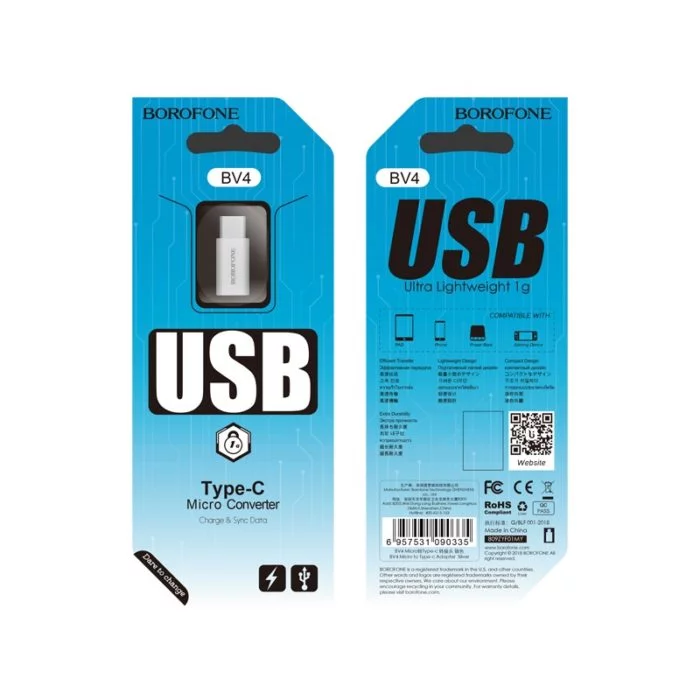 Переходник BOROFONE BV4 MicroUSB to Type-C Адаптер переходник Silver