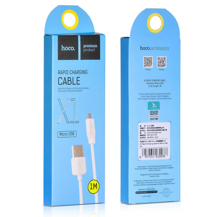 Кабель MicroUSB HOCO X1 Rapid micro 1m white