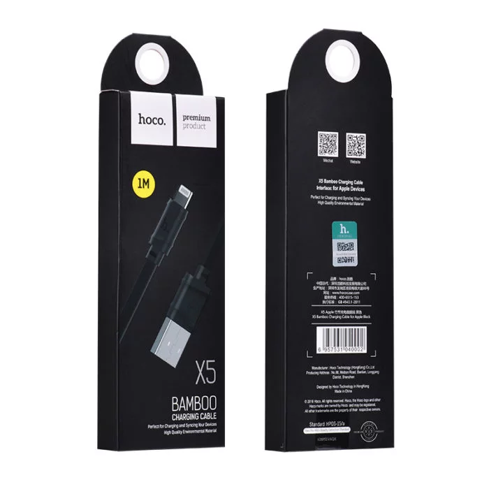 Кабель HOCO X5 Bamboo iP charging Cable black