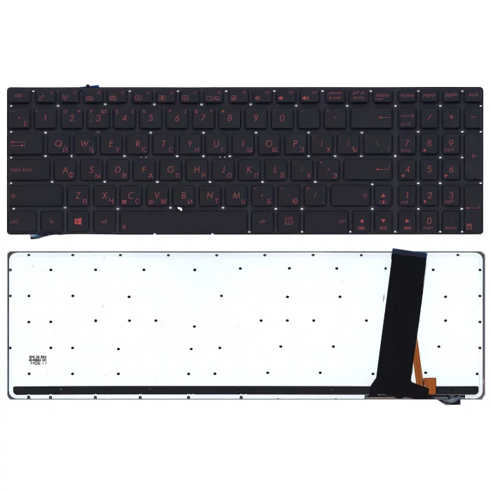 Клавиатура для Asus N56 N56V черная с красной подсветкой