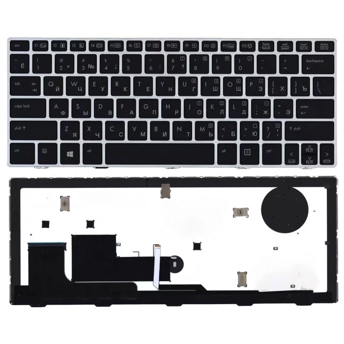 Клавиатура для HP EliteBook Revolve 810 G1 черная с серой рамкой и подсветкой