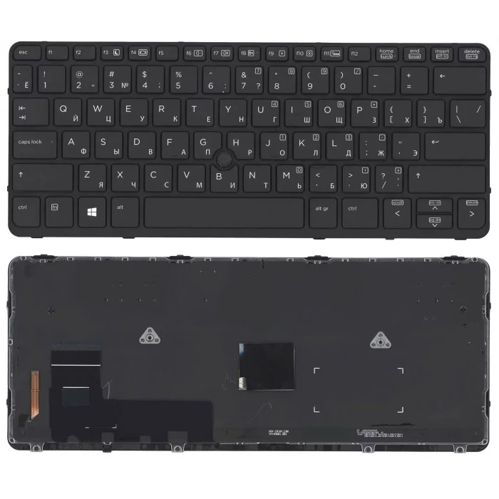 Клавиатура для HP EliteBook 720 G1 820 G1 черная с черной рамкой, указателем и подсветкой