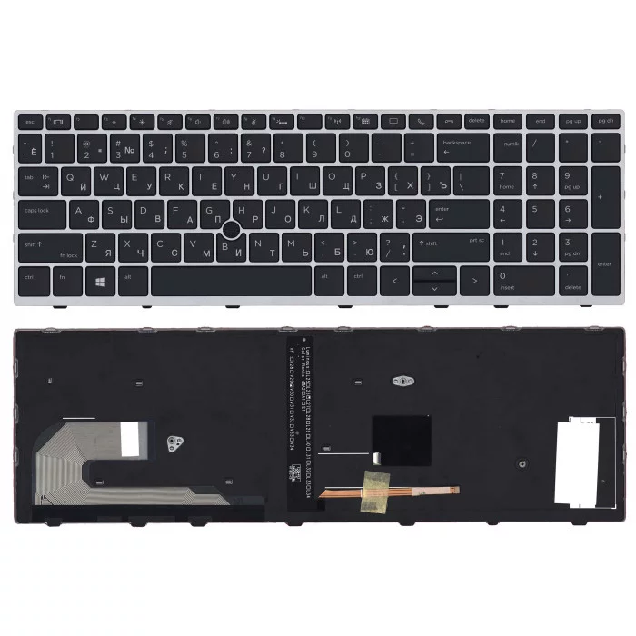 Клавиатура для HP EliteBook 850 G5 755 G3 черная с серой рамкой и подсветкой