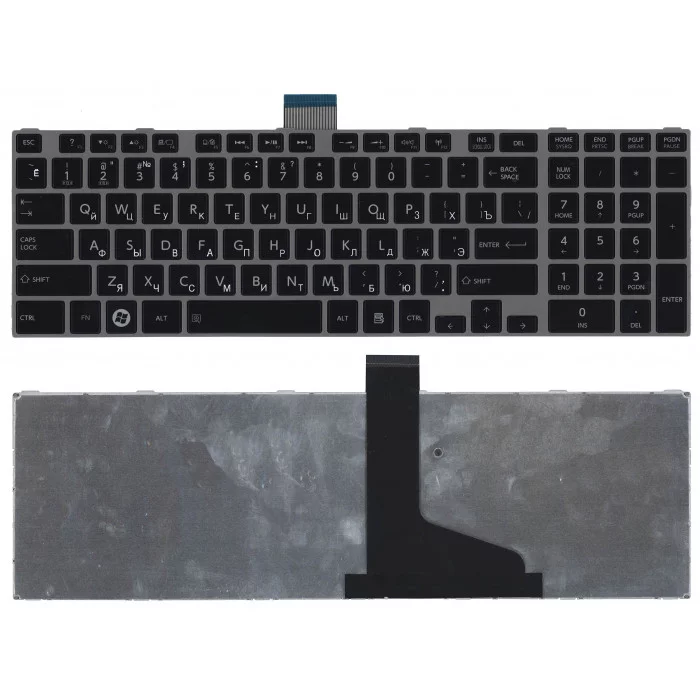 Клавиатура для Toshiba Satellite C850, C850D, C855, C855D, C870, C875, L875, L850, L850D, L855, L855D, L950, L955 Совместимые p/n: 0KN0-ZW3RU03, NSK-TV1SU 0R, 9Z.N7USU.10R Rev.:01 черная c серебристой рамкой