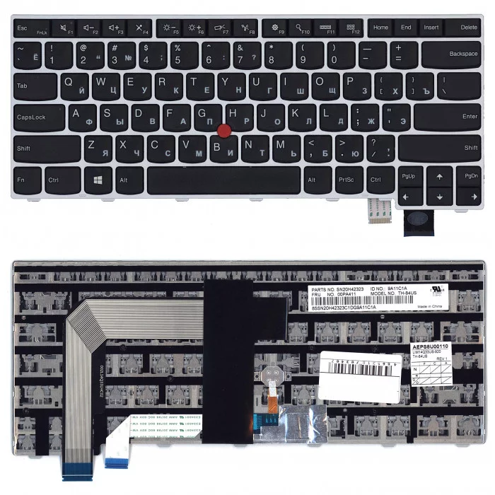 Клавиатура для Lenovo Thinkpad T460S T470S черная с серебристой рамкой