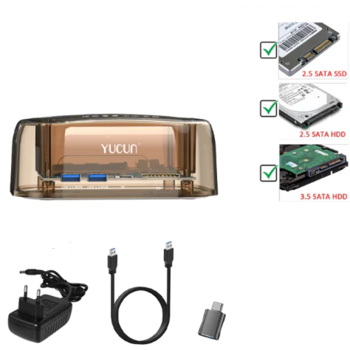 Адаптер-переходник (стакан) Yucun для HDD SATA USB 3.0 + кардридер