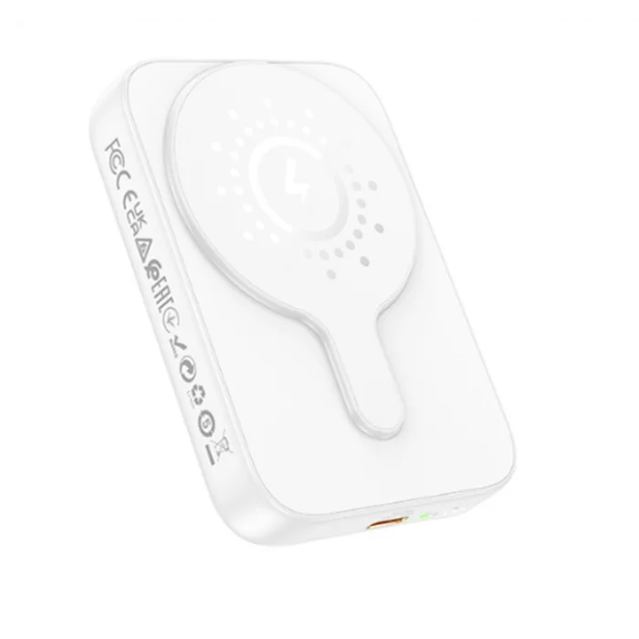 Внешний аккумулятор Powerbank HOCO J117A с быстрой беспроводной зарядкой (магнитный), белый