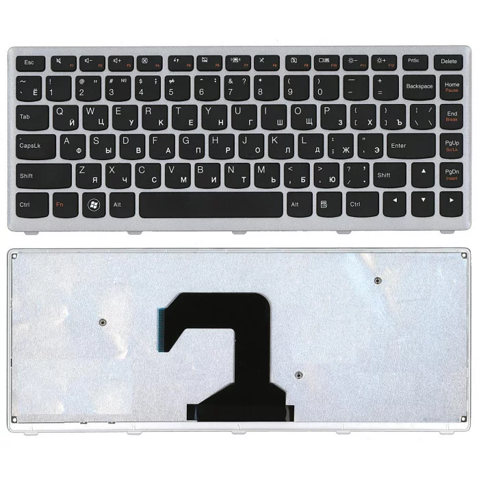 Клавиатура для Lenovo IdeaPad U410 черная с серебристой рамкой