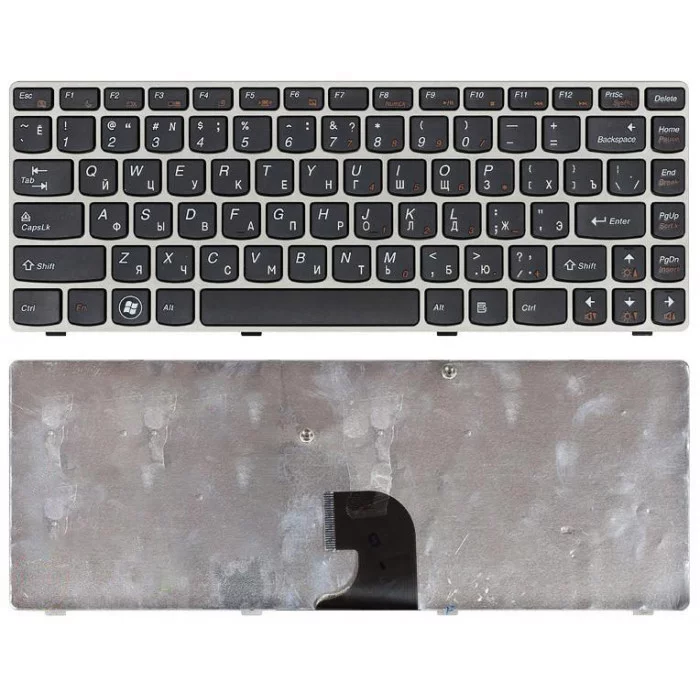 Клавиатура для Lenovo IdeaPad Z360 черная с серебристой рамкой