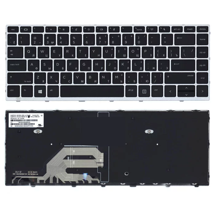 Клавиатура для HP ProBook 640 G4 черная с серой рамкой