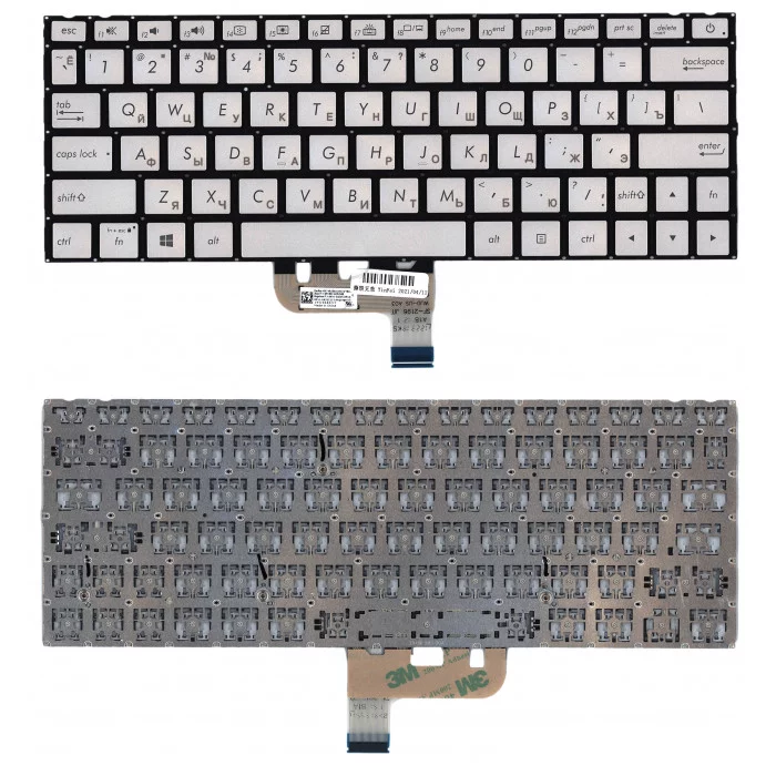 Клавиатура для Asus UX333F серебристая с подсветкой