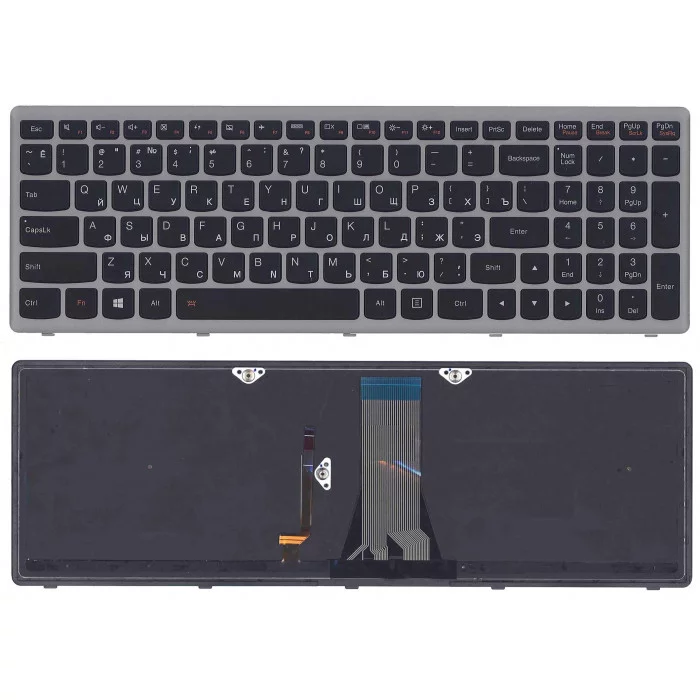 Клавиатура для Lenovo G505s Z510 S510 черная с подсветкой c серебристой рамкой