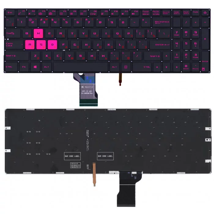 Клавиатура для Asus ROG GL502VM черная без рамки с фиолетовой подсветкой