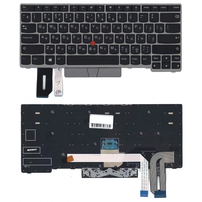 Клавиатура для Lenovo ThinkPad E480 E485 черная с серебристой рамкой