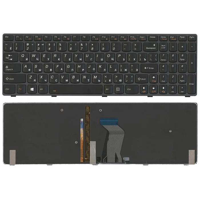 Клавиатура для Lenovo IdeaPad Y580 черная с черной рамкой с подсветкой