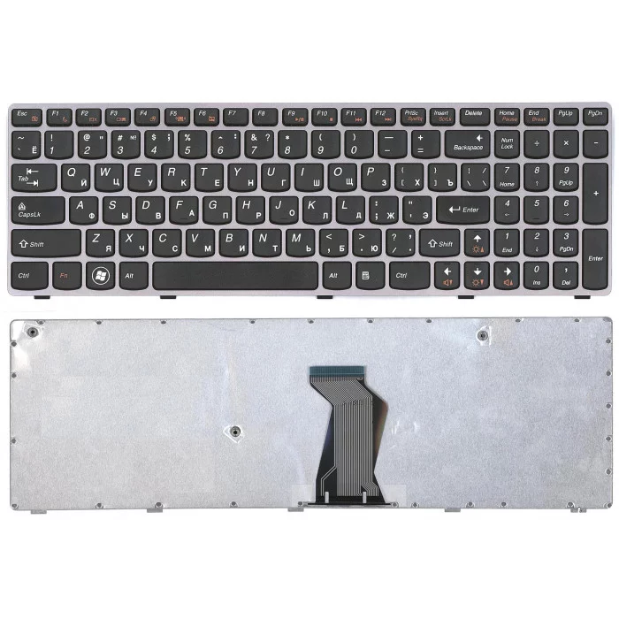 Клавиатура для Lenovo IdeaPad B570 B580 V570 Z570 Z575 B590 черная с серой рамкой