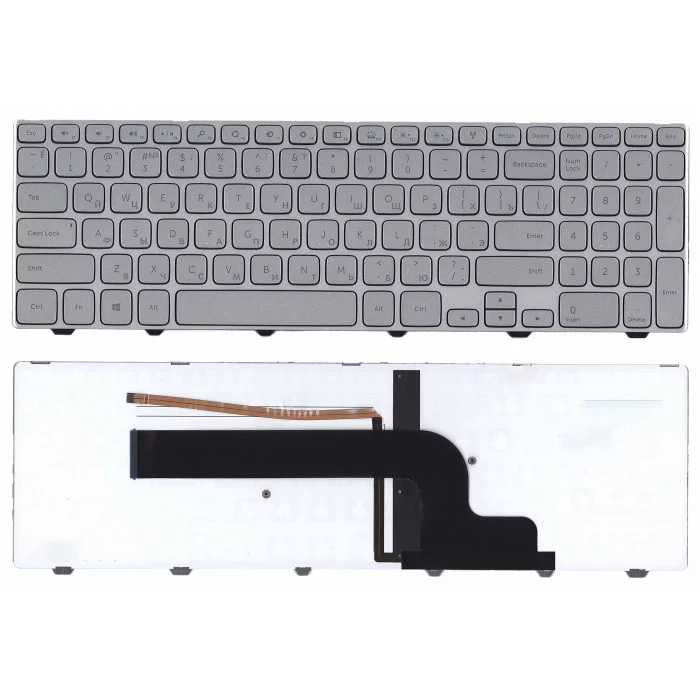 Клавиатура для Dell Inspiron 15-7000 7537 серебристая с подсветкой
