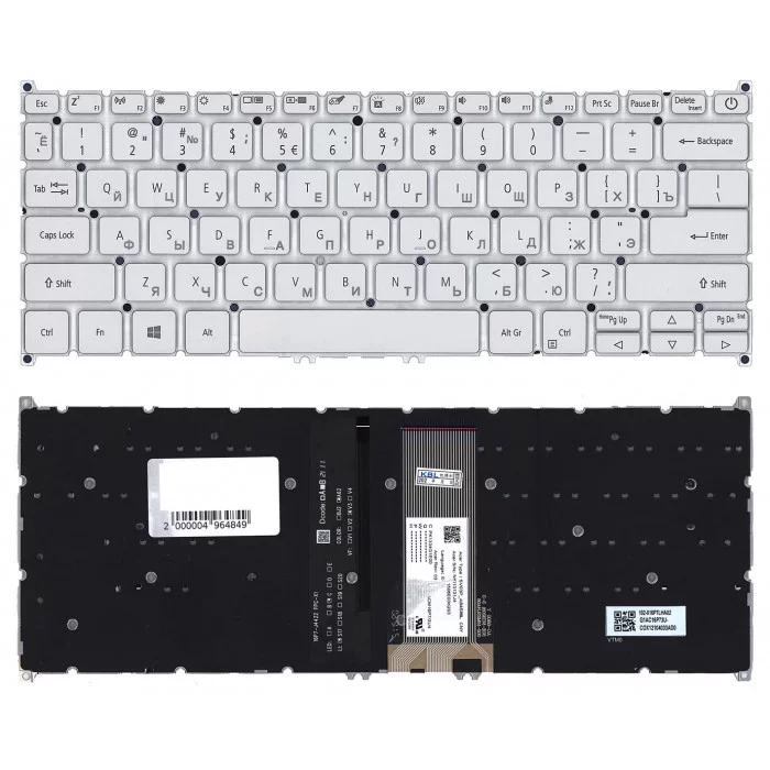 Клавиатура для Acer Swift 3 SF313-51 серебристая с подсветкой