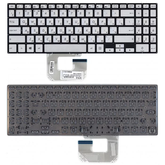 Клавиатура для Asus UX561UA Q505UA серебристая без рамки, с подсветкой