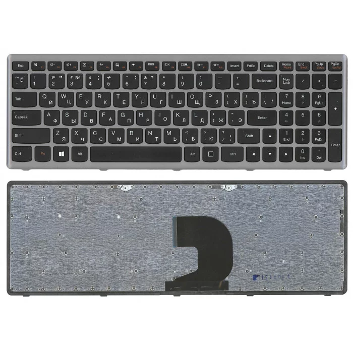 Клавиатура для Lenovo IdeaPad Z500 черная с серой рамкой