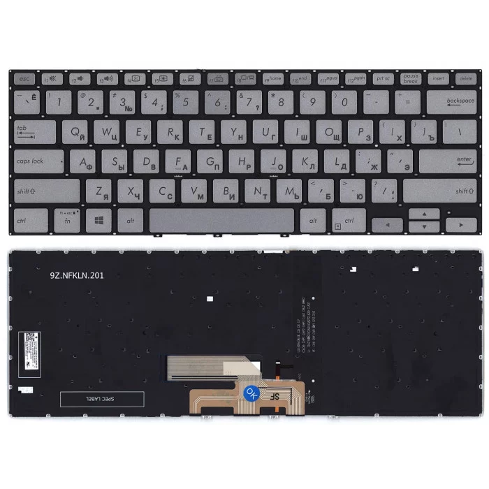 Клавиатура для Asus Zenbook Flip 14 UX462DA серебристая с подсветкой