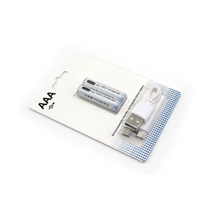 Аккумуляторная батарейка LR03 (АAА) с зарядкой Type-C 2 шт.